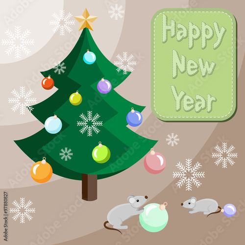 Mouses are decorating the Christmas tree