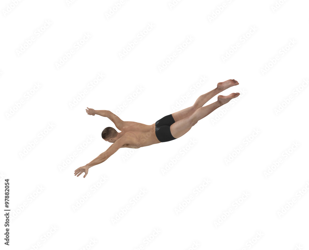 Obraz premium man diving into water isolated on white