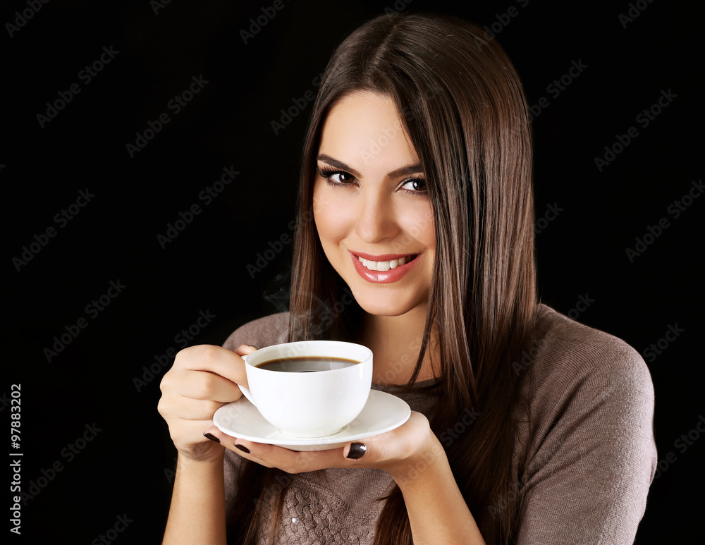 Portrait of smiling pretty woman with cup of coffee Portrait of smiling pretty woman with cup of coffee