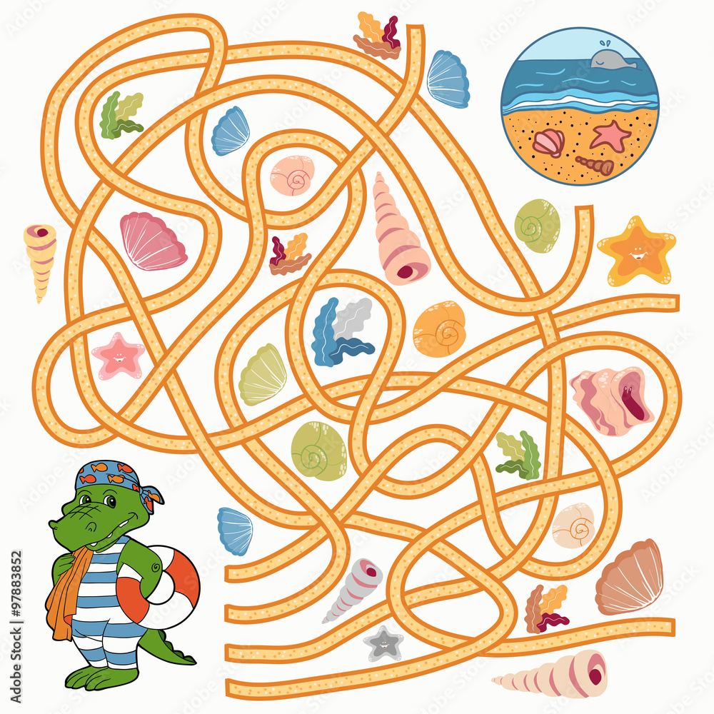 Fototapeta premium Maze game: Help the crocodile to find a way to the sea