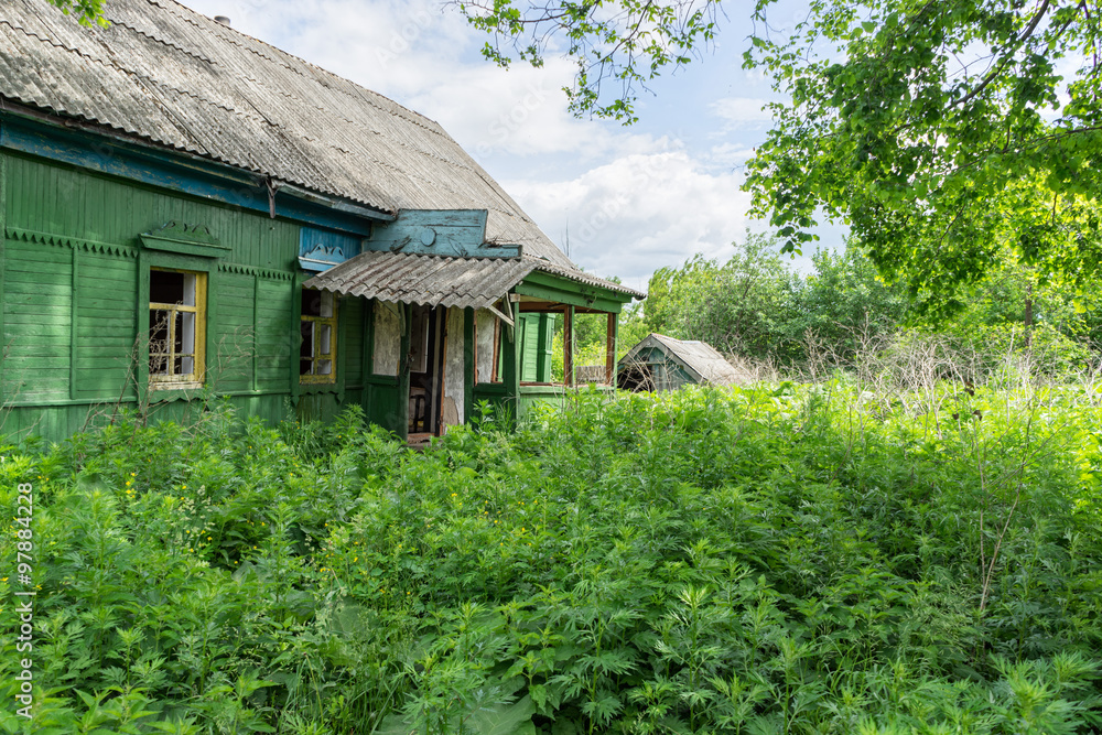 Old abandoned wooden house among wild tall weeds and trees. Bolshaya Doroga village, Tambovsky region, Russia.
Old abandoned wooden house among wild tall weeds and trees. Bolshaya Doroga village, Tambovsky region, Russia.
