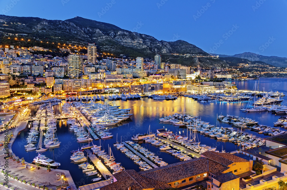 Monaco harbor by night