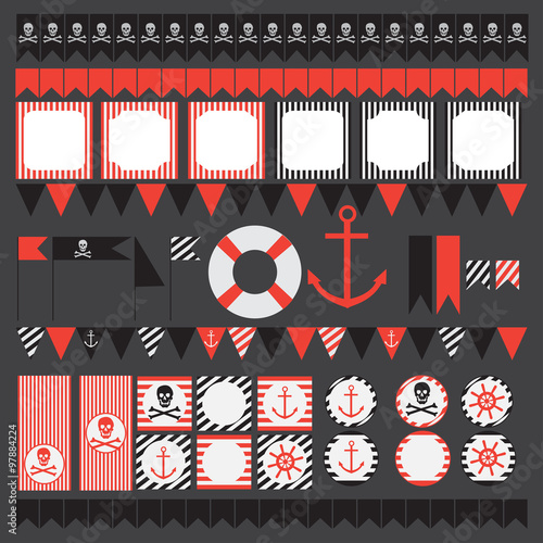 Printable set of vintage pirate party elements.