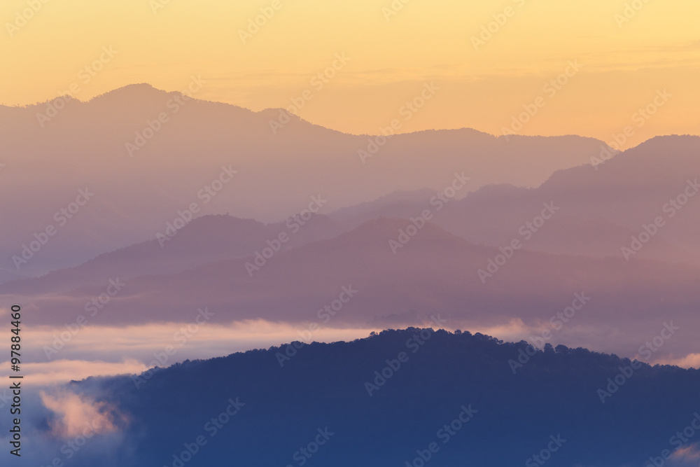 Mountain and mist in morning