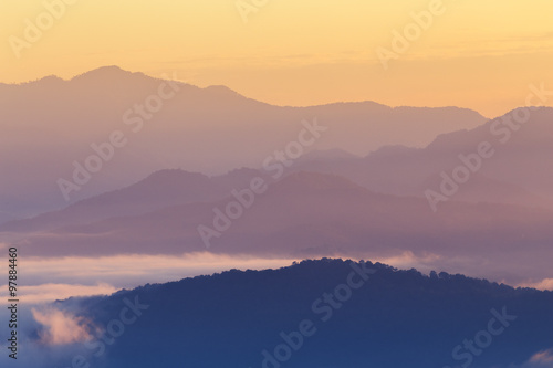 Mountain and mist in morning