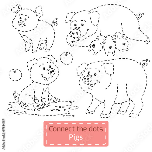 Connect the dots (farm animals set, pig family)