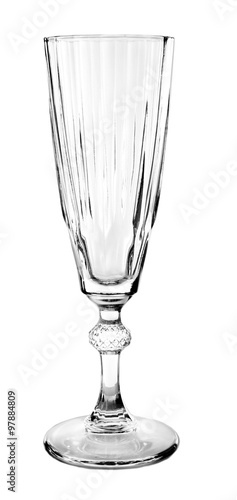 Empty champagne glass isolated on white background photo