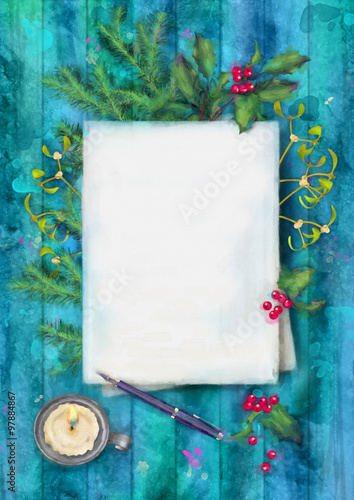 Christmas Watercolor Top View Background 