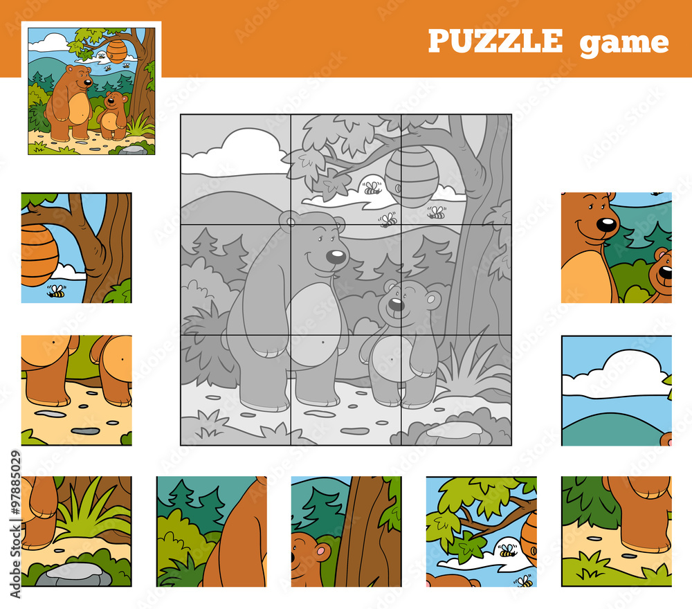 Fototapeta premium Puzzle Game for children with animals (bears)