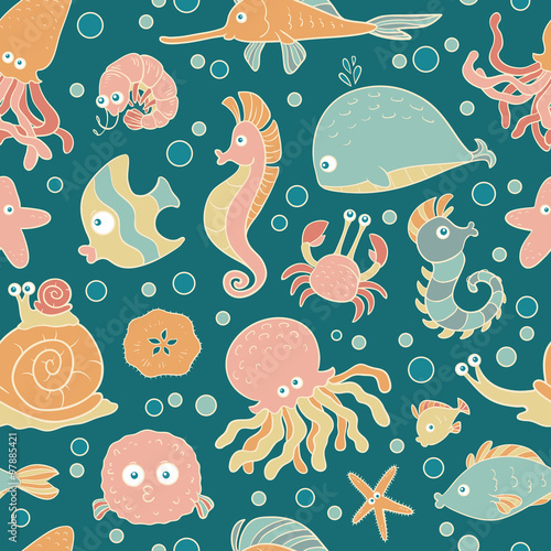 Seamless vector pattern of sea life