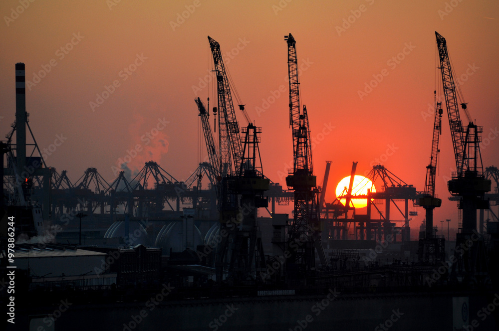 Kräne bei Sonnenuntergang Kräne bei Sonnenuntergang