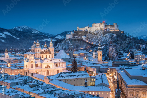 Historic city of Salzburg in winter at christmas time, Austria