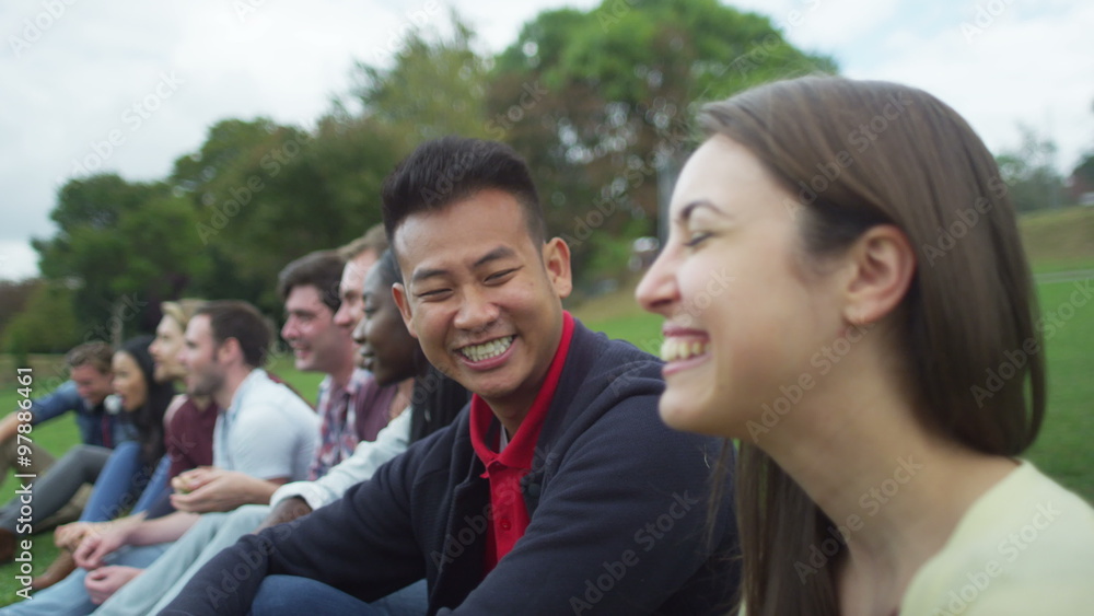  Happy close friends together outdoors Could be student group or young Christians