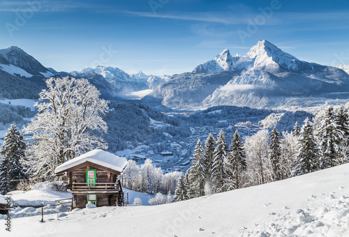 Winter wonderland in the Alps with mountain chalet © JFL Photography