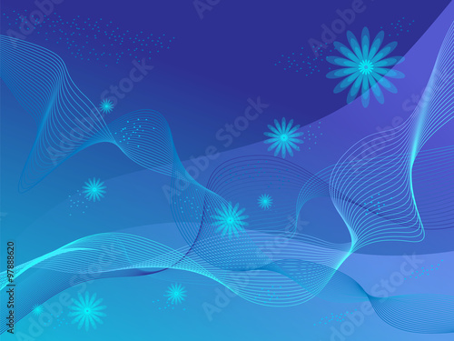 Blue abstract background with flowers.