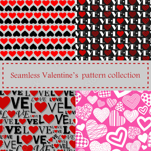 Set of Valentine's seamless pattern with hearts