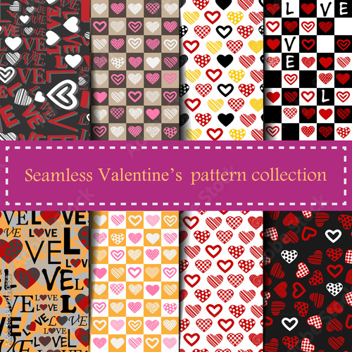 Set of Valentine's seamless pattern with hearts
