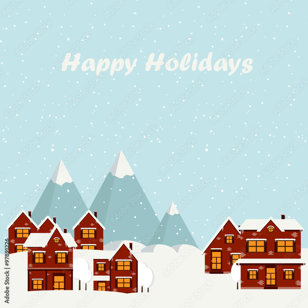 Fototapeta premium Winter landscape with cartoon houses