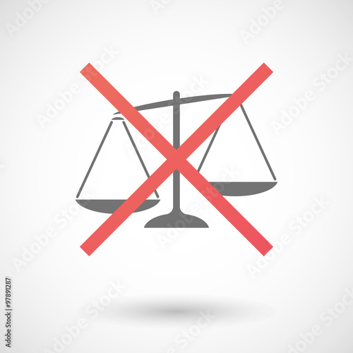Not allowed icon with  an unbalanced weight scale