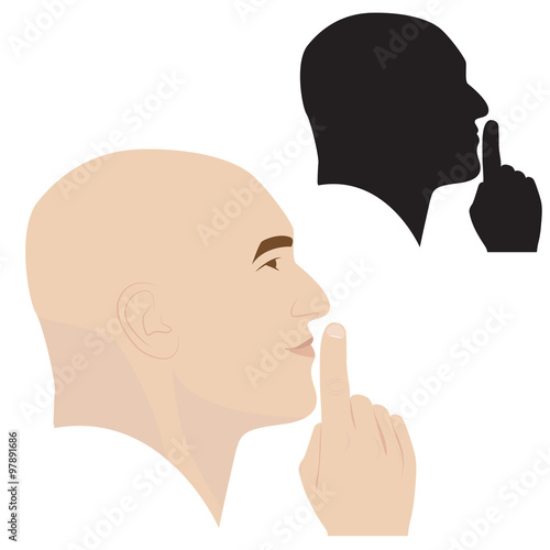 vector illustration of man profile showing silence gesture