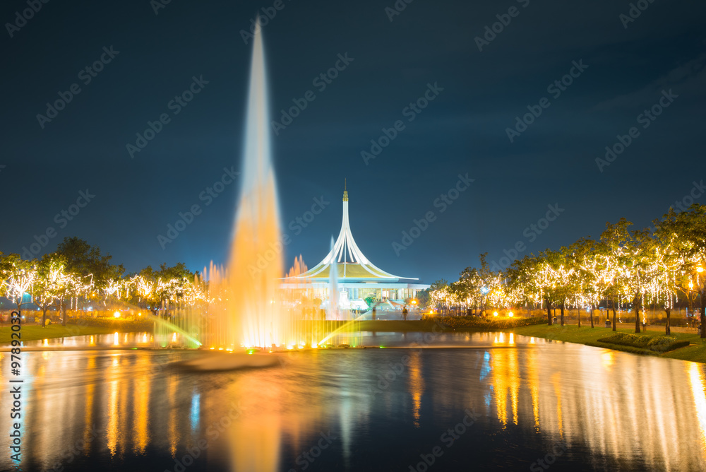 Fireworks in KING RAMA 9 with flower and fountain