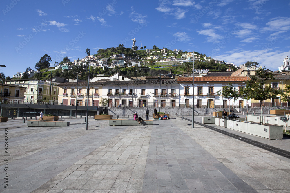 Architecture of the historic center of Quito. Colonial area in Quito is the first UNESCO World Heritage site
