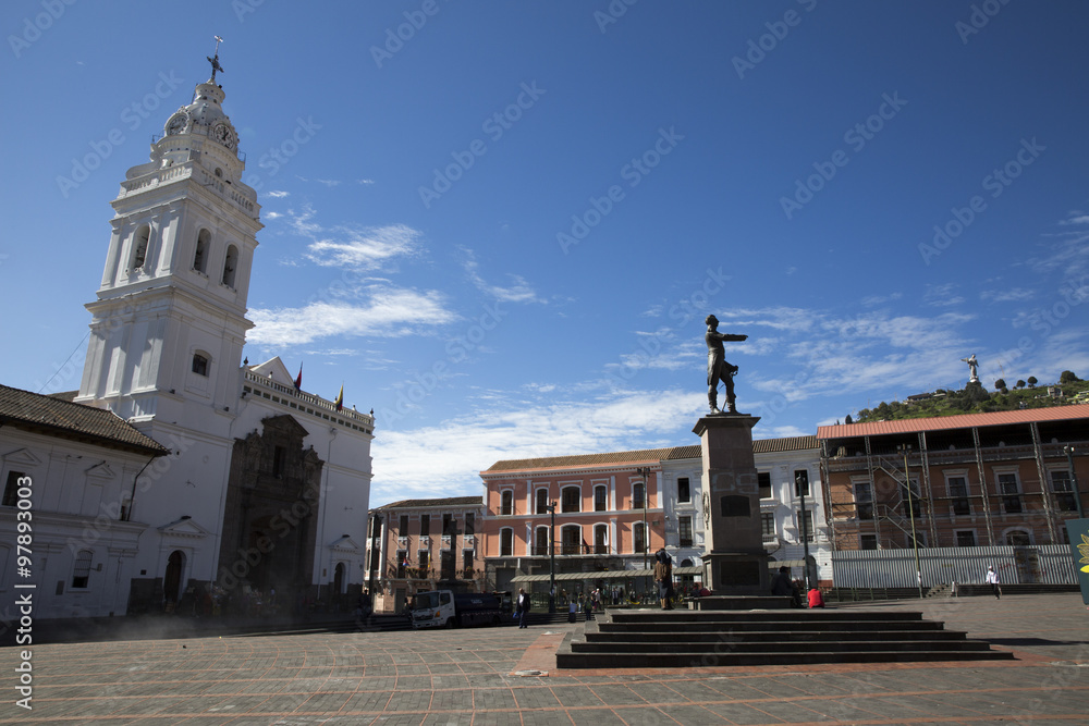 Obraz premium Architecture of the historic center of Quito. Colonial area in Quito is the first UNESCO World Heritage site 