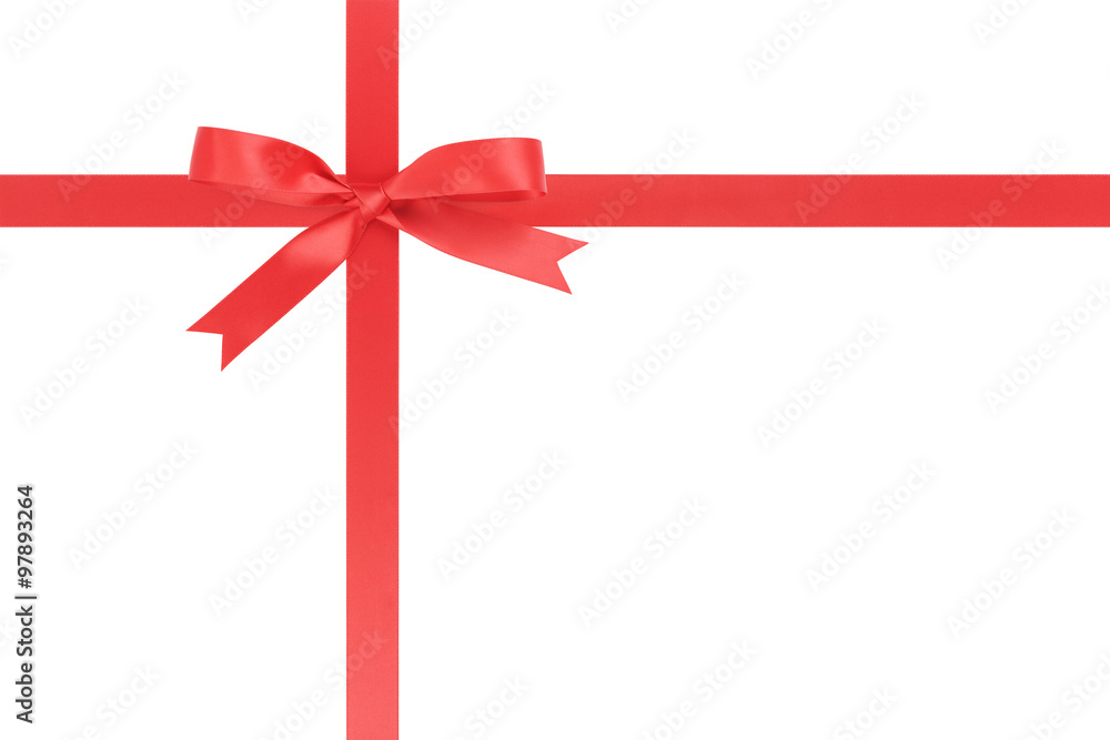 red ribbon cross with bow for packaging with tails isolated on white red ribbon cross with bow for packaging with tails isolated on white