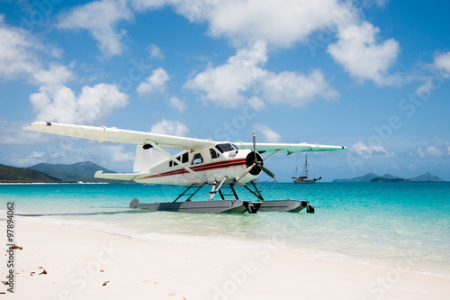 Seaplane on Whitehaven Beach in Queensland, Australia