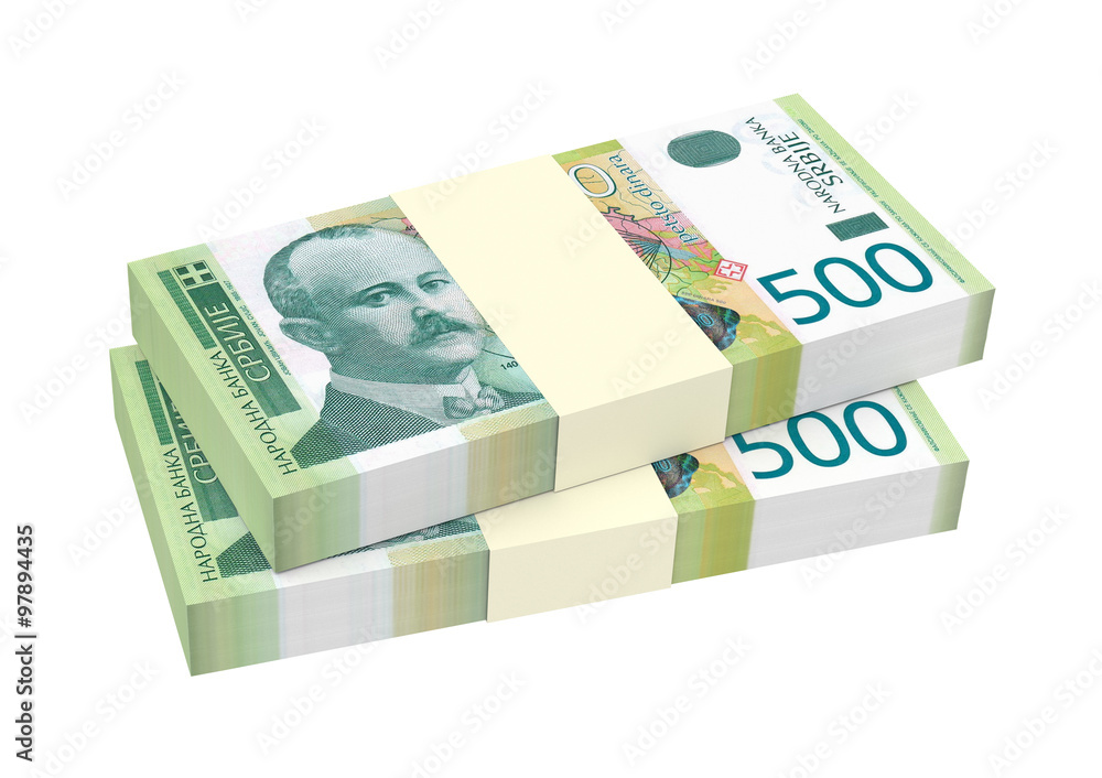 Serbian dinar isolated on white background. Computer generated 3D photo rendering. Serbian dinar isolated on white background. Computer generated 3D photo rendering.