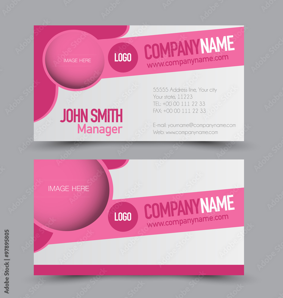 Business card design set template for company corporate style. Pink  color. Vector illustration.