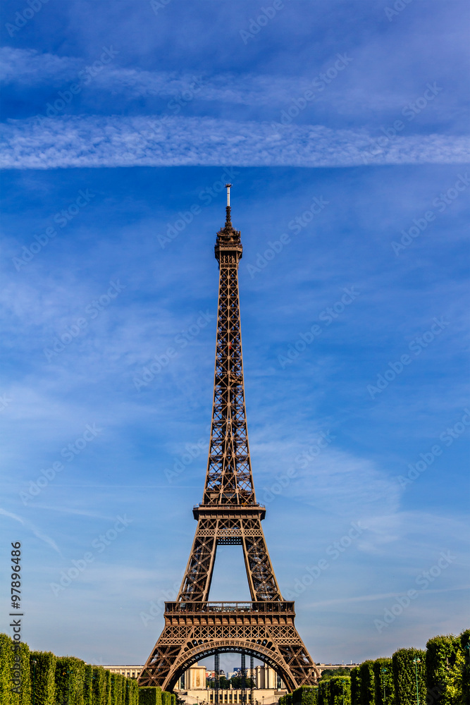 Eiffel Tower (La Tour Eiffel) on Champ de Mars in Paris, France.