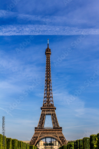 Fototapeta Naklejka Na Ścianę i Meble -  Eiffel Tower (La Tour Eiffel) on Champ de Mars in Paris, France.