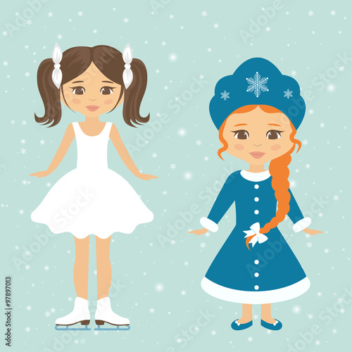 girl figure skating and snow maiden