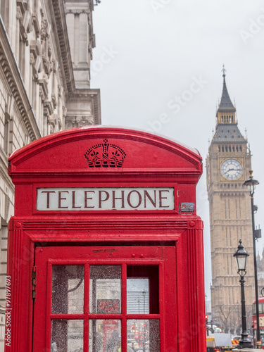 Traditional British phone booth with Big Ben in background - 9