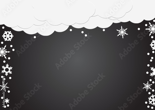 An abstract vector background of white paper clouds with snowfla photo