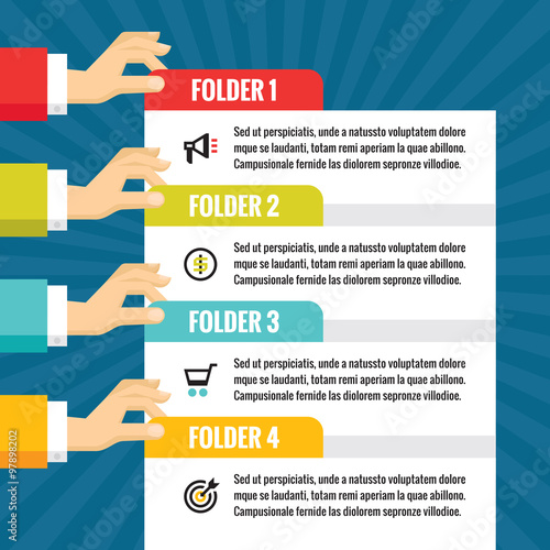 Human hands with numbered blocks - infographic business concept - vector concept illustration in flat style design for creative projects. Infographic segments. Infographic blocks. Numbered options.