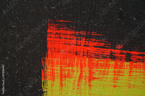 Brushstroke - black,  green and red acrylic paint  on  metal sur #97898492