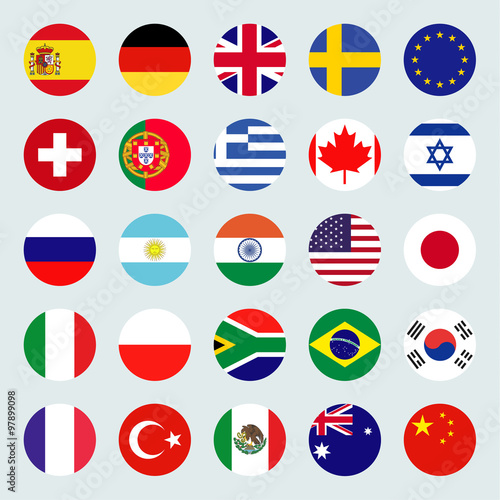 Circle flags vector of the world. Flags icons in flat style.