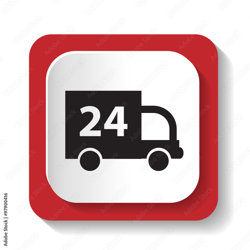 delivery 24h red square glossy web icon on white background delivery 24h red square glossy web icon on white background