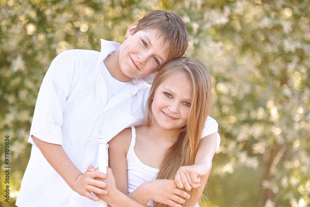 Portrait of a boy and girl in summer Portrait of a boy and girl in summer