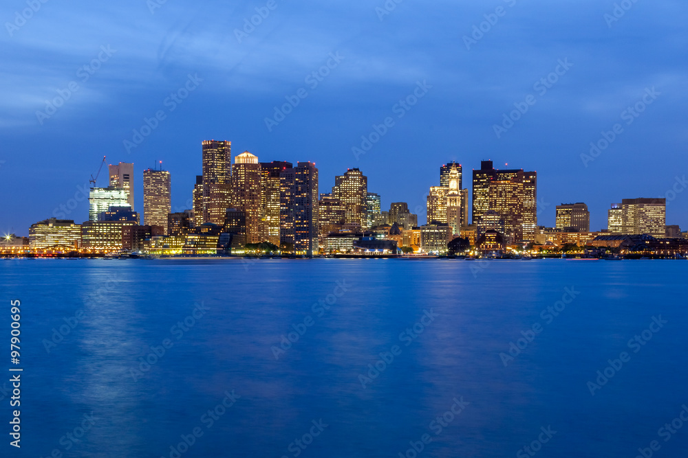 Skyline of Boston at twilight, Boston, Massachusetts, USA
