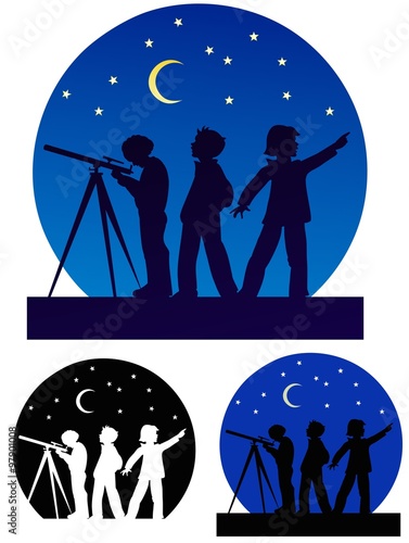 Children and professor under the stars. Includes non gradient and black only versions. 