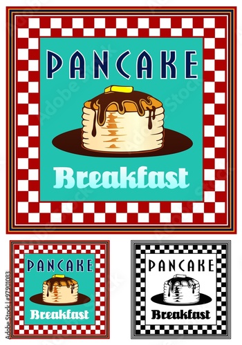Menu illustration of pancakes with syrup and butter 