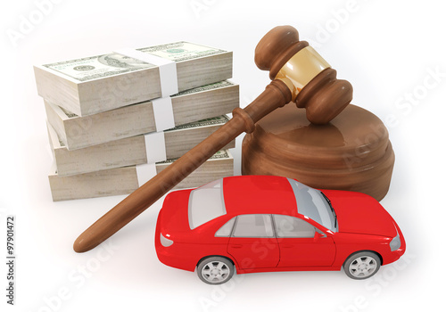 dollars stack and auction with car