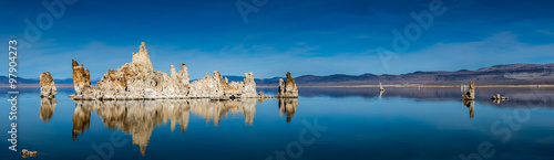 Panoramic view of the tufa towers in Mono Lake.