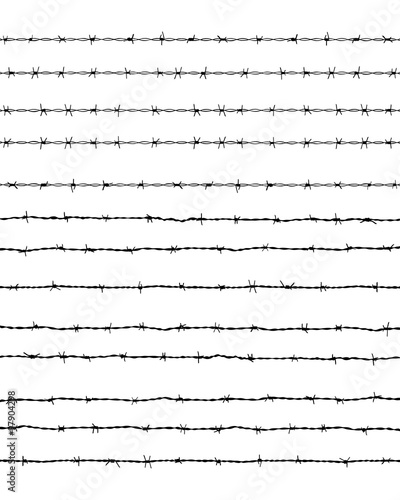 Black silhouette of the barbed wire on a white background