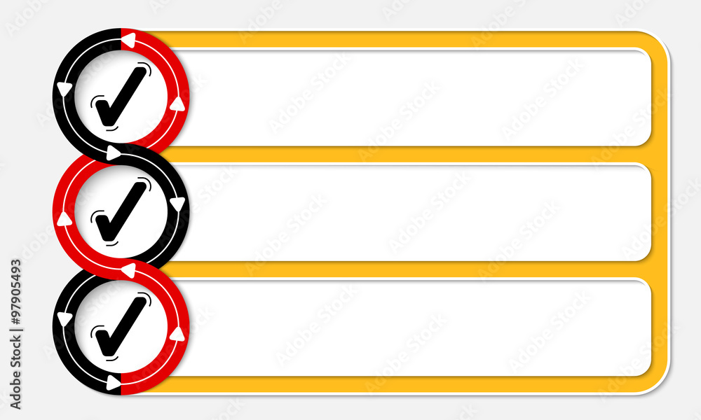 Three connected frames for your text and check box Three connected frames for your text and check box