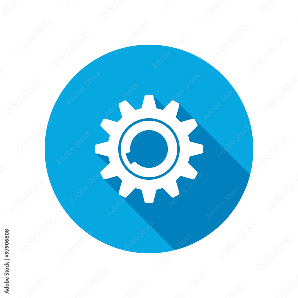 Gear icon. Cogwheel symbol. Round circle flat icon with long shadow. Vector Gear icon. Cogwheel symbol. Round circle flat icon with long shadow. Vector