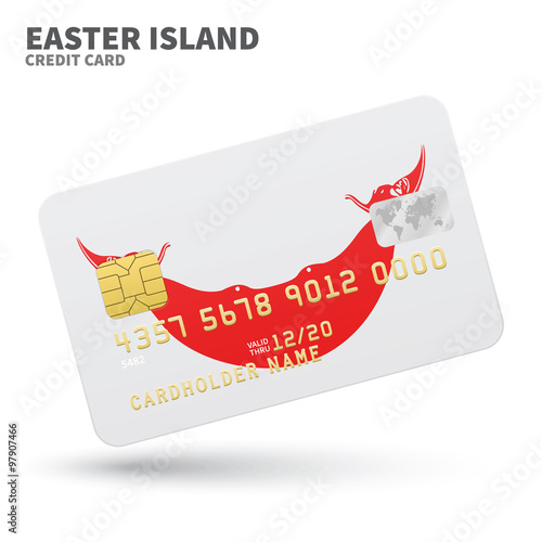 Credit card with Easter Island flag background for bank, presentations and business. Isolated on white